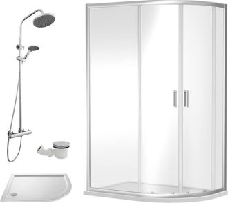 Balterley Offset Right Quadrant Tray Round Shower Waste 1000x 800mm in White