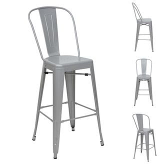 Hhg Hhg - Nunca Usado] Juego De 4 Taburetes De Bar 866, Taburete De Bar Taburete De Bar Con Respaldo, Metal Dise&ntilde;o Industrial, Gris