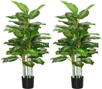 HOMCOM Pack De 2 &Aacute;rboles Artificiales De Perenne 120 Cm Plantas Artificiales Decorativas Grande Para Hogar Oficina Dormitorio Verde - Homcom