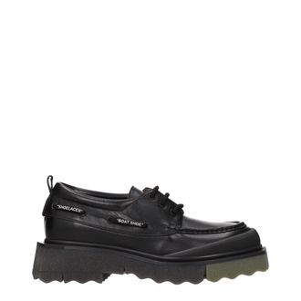 Off-white Black Leather Slip-On Mens Loafers
