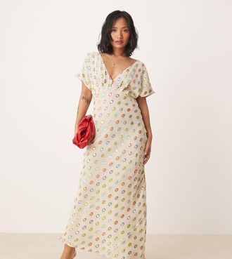 Never Fully Dressed Petite multi-color gold foil maxi dress in cream-Neutral