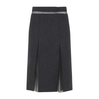 Prada Dubbele Wol Midi Rok - Dames - Rokken - Grijs - Maat: M Wol