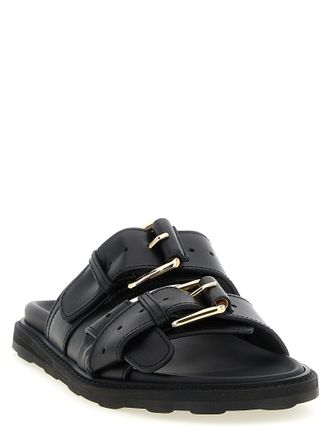 Moschino Double-Strap Calfskin Sandal - Black