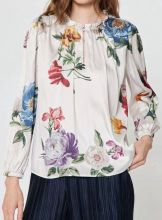 Current Air Botanical Floral Print Blouse In White Multi Color
