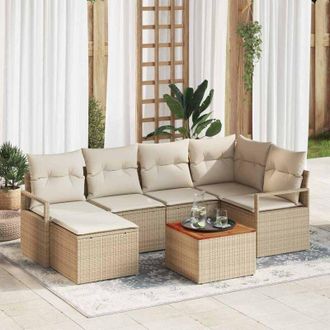 vidaXL Conjunto De Sof&aacute; De Jard&iacute;n 7 Pcs Beige, Blanco Vidaxl