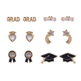 Hallmark Graduation 6 Pack Stud Earring Set in Black at Nordstrom