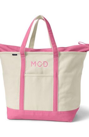 Lands End Zip Top Canvas Tote Bag in Natural/fresh Pink at Nordstrom, Size X-Large
