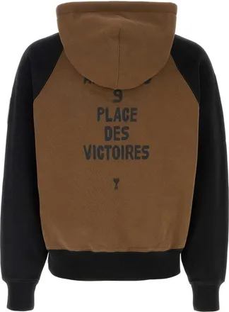 Ami Mens Patch Sweatshirt Brown Cotton Sweater