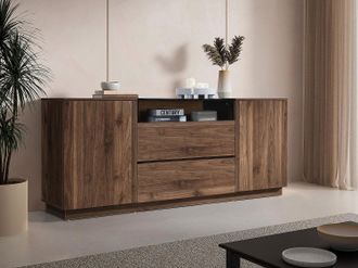 Vente-Unique Credenza con 2 ante, 2 cassetti e 1 nicchia Marrone scuro naturale e Nero - CEMILINA