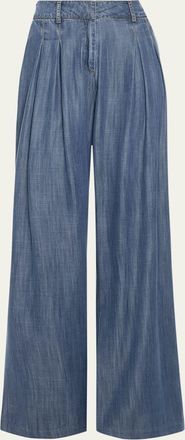 Ramy Brook Chambray Pleated Chambray Wide-Leg Trousers