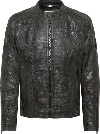 Carlo Colucci Jassen, Heren, Groen, M, Leer, Leren jas met krokodillenprint