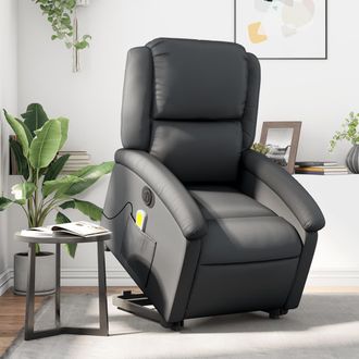 vidaXL Vidaxl - Sill&oacute;n De Masaje Elevable El&eacute;ctrico Cuero Aut&eacute;ntico Negro