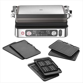 Braun MultiGrill 9 cg 9167, grill de grill a contatto, ferri piatti e waffle e sensore de temperatura, posizioni de il grill: a contatto, barbecue, forno