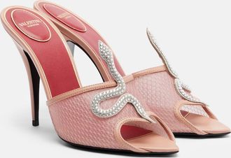 Valentino Garavani Coeur Vip&egrave;re embellished mesh mules