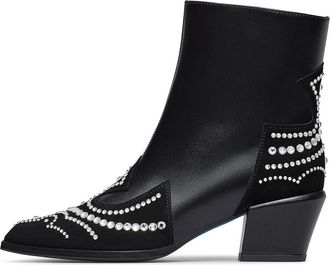 Loriblu Texaanse enkelboots met kristallen - Dames - Cowboylaarzen - Zwart - 39 EU - Leer - Schoenen