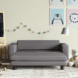 vidaXL Sof&aacute; Para Ni&ntilde;os Con Reposapi&eacute;s Cuero Sint&eacute;tico Gris 100x50x30cm Vidaxl