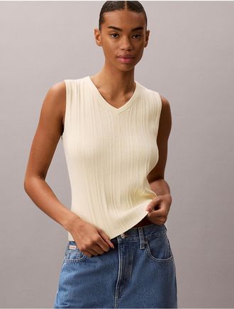 Calvin Klein Jeans Calvin Klein Womens Rib V-Neck Tank Top - Yellow - XL