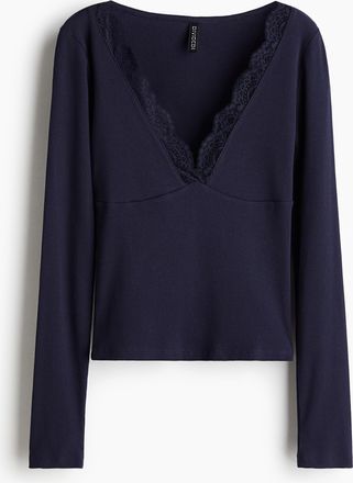 H&M Shirt mit Spitzenbesatz - Blue