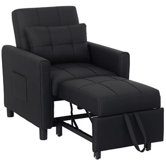 HOMCOM Folding Chair Bed - Sleeper Chair with Pillow - Side Pockets - Black | TJ Hughes
