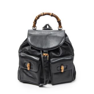Gucci Pre-owned Womens Large Bamboo Backpack - Black - One Size