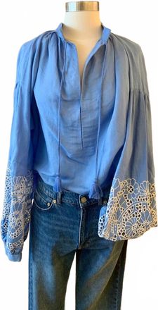 Thierry Colson Womens Guise Long Sleeve Blouse In Cerulean Blue