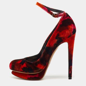 Nicholas Kirkwood x Erdem Multicolor Velvet Ankle Strap Platform Pumps Size 36