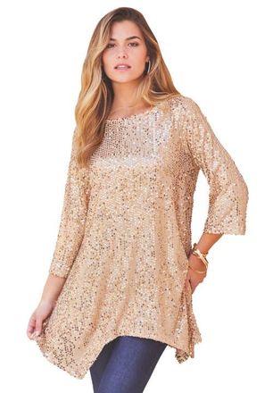 Roaman's Handkerchief Hem Sequin Tunic in Sparkling Champagne at Nordstrom, Size 12