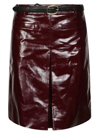 Self Portrait Glossy Burgundy A-Line Leather Mini Skirt