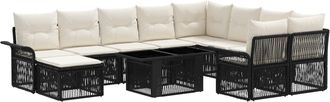 vidaXL Conjunto De Sof&aacute;s De Jard&iacute;n 11 Uds. Negro Y Blanco Crema Vidaxl