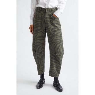 Nili Lotan Shon Tiger Stripe Stretch Cotton Pants in Camo Zebra at Nordstrom, Size 12