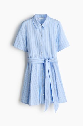 H&M Blusenkleid mit Bindeg&uuml;rtel - Hellblau/Gestreift
