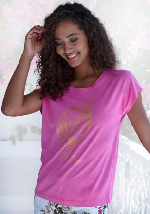 Lascana Pyjamaoberteil LASCANA, Damen, Gr. 32/34, pink, Single Jersey, Obermaterial: 50% Baumwolle, 50% Viskose, unifarben, Basic, bequem h&uuml;ftlang, Rundhals, 