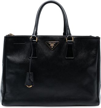 Prada Pre-owned Womens Large Saffiano Lux Galleria Double Zip Tote - Black Leather - One Size