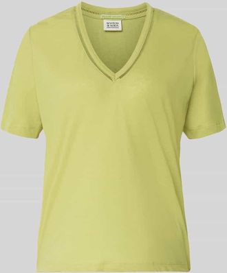 Scotch & Soda Regular Fit T-Shirt aus Leinen-Mix mit V-Ausschnitt in Gruen, Gr&ouml;&szlig;e XL