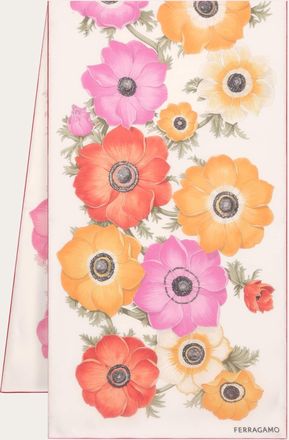 Ferragamo Women Anemone print silk scarf Beige