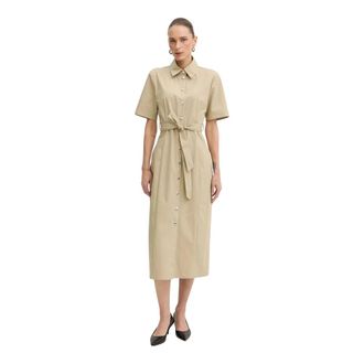 Patrizia Pepe Midi-jurk met ceintuur - Dames - Shirt Kleedjes - Beige - L - Katoen - Kleedjes