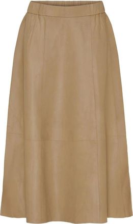 BTF-CPH Lange A-Lijn Leren Rok Latte - Dames - Midirokken - Beige - L - Leer - Rokken