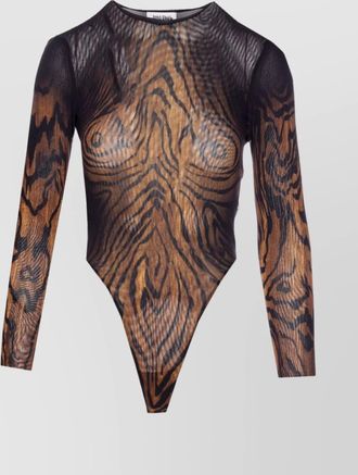 Jean Paul Gaultier sheer animal print long sleeve bodysuit