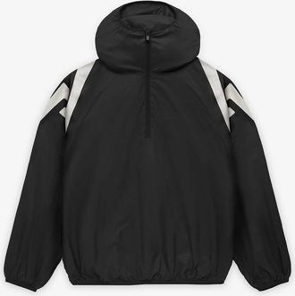 adidas Mens Geometric Patterned Hooded Anorak Jacket with Side Stripes - Black - Size: Regular/36