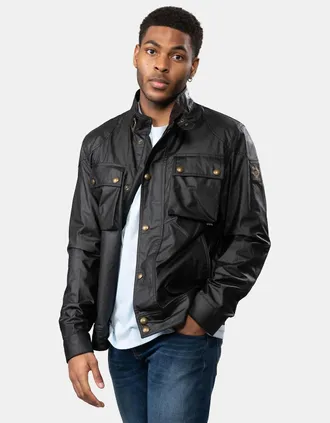 Belstaff Mens Belstaff Racemaster Mens Waxed Cotton Compact Field Jacket - Black - Size: 44