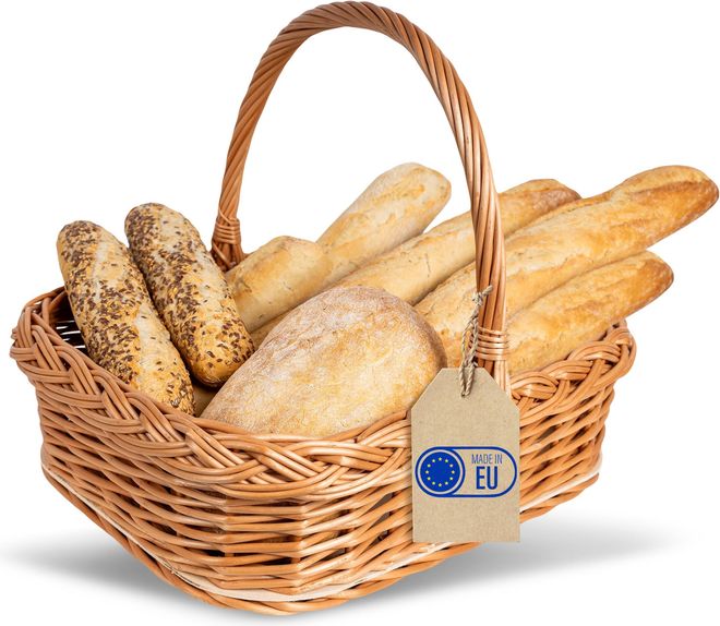 Creative Home Weidentablett Korbtablett mit Henkel | Boden aus unbehandeltem Sperrholz | 40x32 cm (+/- 2 cm) | Tablett mit Tragegriff für Brot, Obst | Serviertablet ab 37,95 €