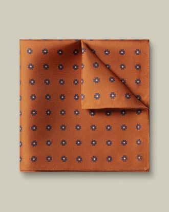CHARLES TYRWHITT Silk Medallion Print Pocket Square - Orange Size OSFA by Charles Tyrwhitt