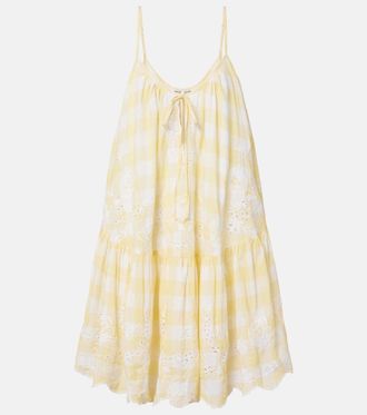 Juliet Dunn Abito corto in cotone a quadri con ricamo