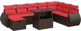 vidaXL 9 Piece Garden Sofa Set with Cushions Black Poly Rattan Acacia Vidaxl