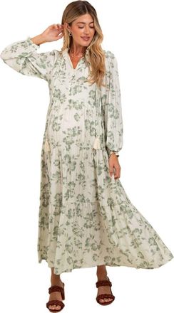 Pinkblush Floral Button Front Tiered Long Sleeve Maxi Dress in Olive Green at Nordstrom, Size Small