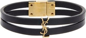 Saint Laurent Cassandre Double Strand Leather Bracelet