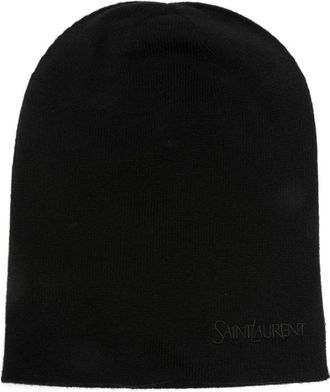 Saint Laurent logo-embroidered beanie - women - Cashmere/Polyester - S - Black