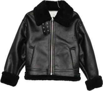 Dunst Jassen, Dames, Zwart, S, Zwarte Faux Leren Shearling Jas