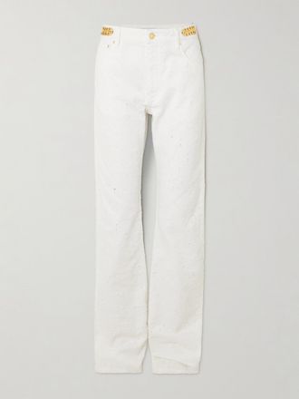 Paco Rabanne Jeans A Gamba Dritta E Vita Alta In Cotone Boucl&eacute; Con Decorazioni - Bianco