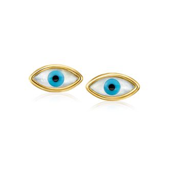 RS Pure by Ross-Simons Italian Mother-Of-Pearl Evil Eye Earrings in 14kt Yellow Gold
